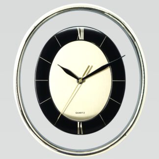 經典橢圓鍍金時鐘 黑金款 正面視圖 Classic Oval Gold-Plated Wall Clock – Black & Gold