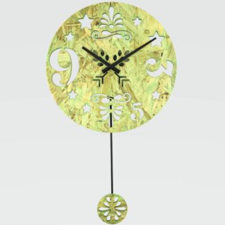 鄉村時光木質鏤空掛鐘-鐘擺 Rustic Wooden Wall Clock in Light Green with Hollow Design and Pendulum