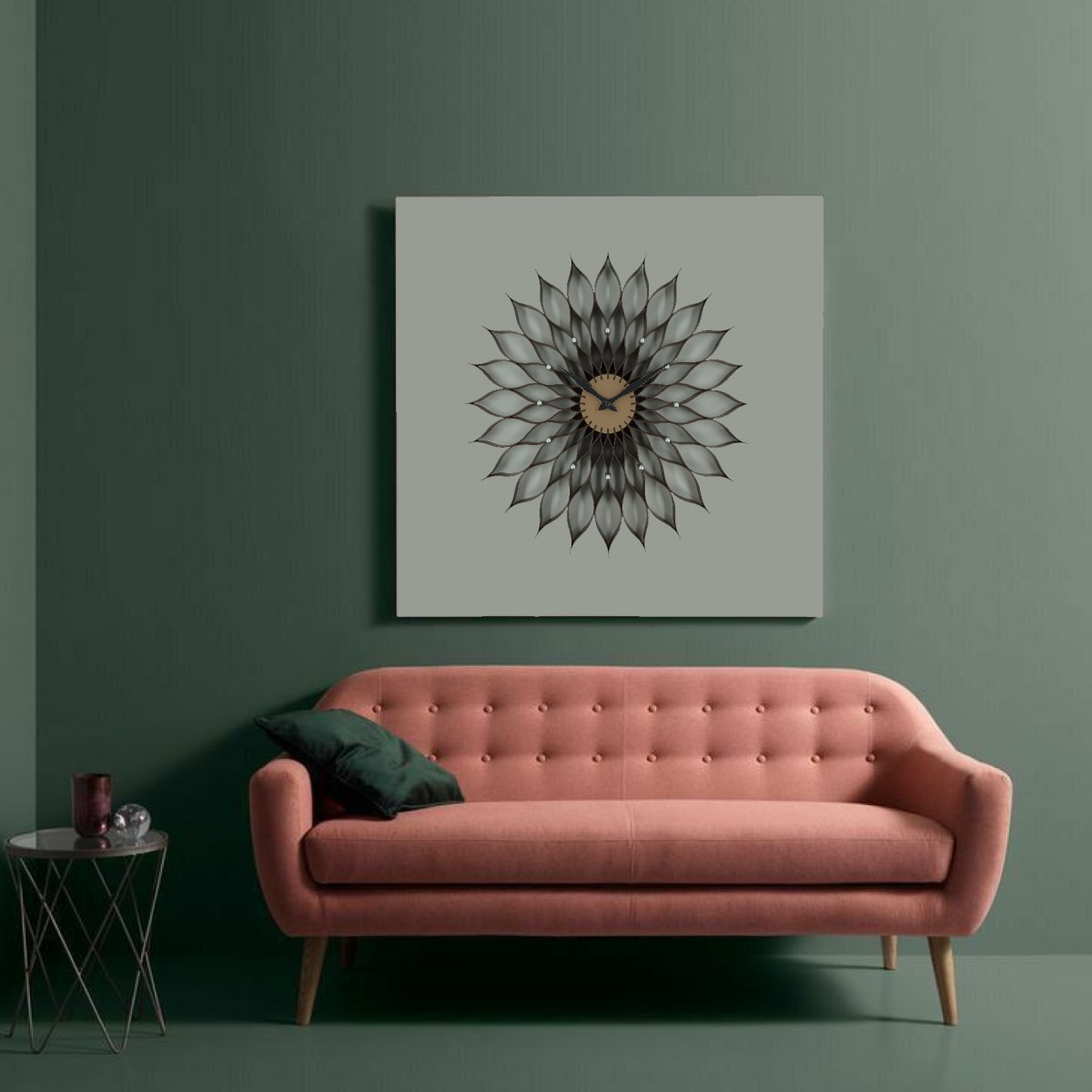 大蓮花 時鐘 咖啡色 起居室 Big lotus clock brown color on living room wall