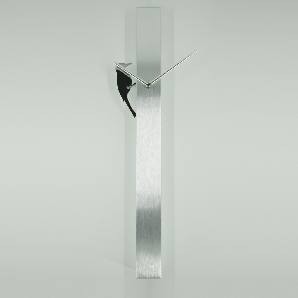 啄動時光時鐘-鍍鉻髮絲紋 Pecking time pillar clock silver
