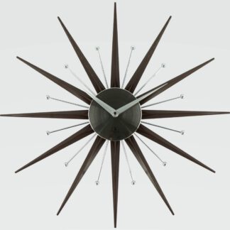 旭日時光 Sunburst 掛鐘 胡桃木 銀色裝飾 Sunburst Wall Clock – Walnut with Silver Accents