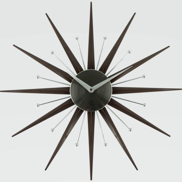旭日時光 Sunburst 掛鐘 胡桃木 銀色裝飾 Sunburst Wall Clock – Walnut with Silver Accents