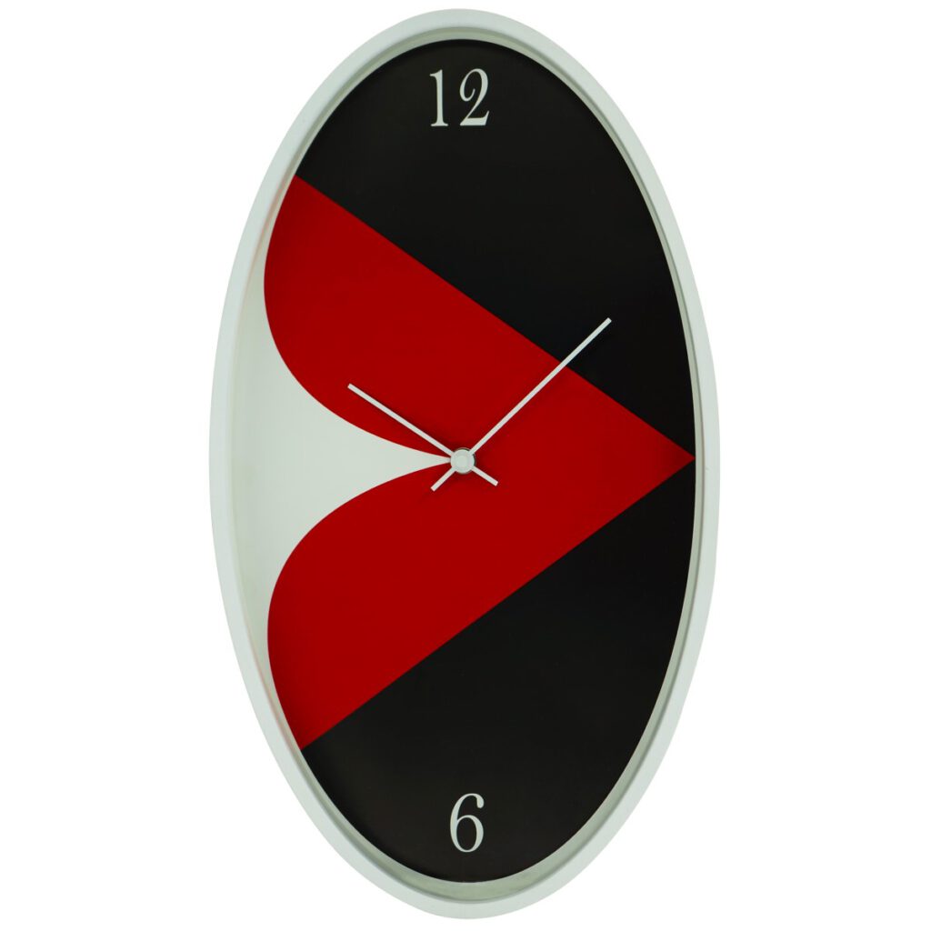 紅脣幾何時鐘，黑紅平衡構成的藝術掛鐘 Red lips wall clock with balanced red and black composition