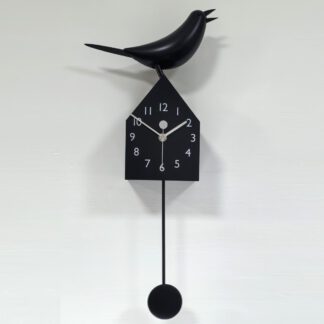 巢屋上的快樂鳥親子時鐘 - 黑色 Happy bird family clock on her nest house - black